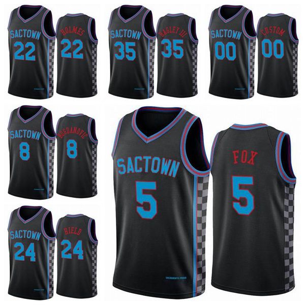 

sacramento men kid buddy deaaron 5 fox hield bagley holmes 2020/21 youth city basketball jersey black icon edition, Black;red