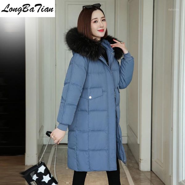 

2020 women winter long hooded parka female jacket snow wear thick warm cotton padded jackets coats blue color1, Black