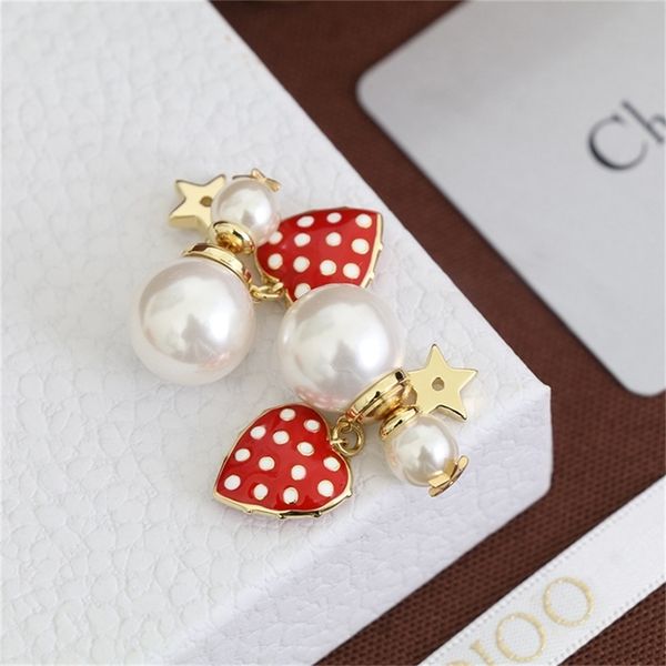

85% off factory clearance family peach heart earrings for women new little fresh red love pearl, Golden