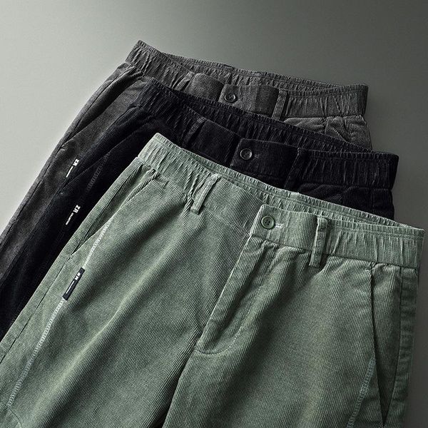 

autumn winter new 2020 warm men stretch corduroy pants straight slacks long skinny casual pants thicken corduroy trousers 28-38, Black