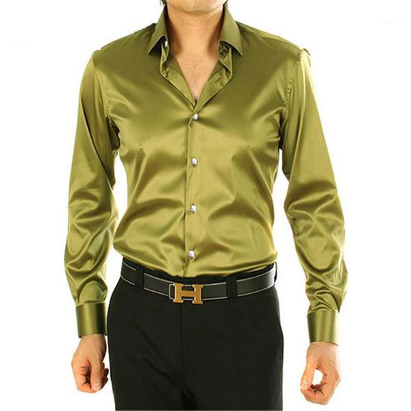 

fashion shiny silky satin dress shirt luxury silk like long sleeve mens casual shirts performance stage wear1, White;black