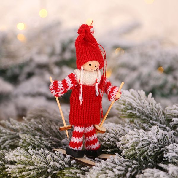 Weihnachtsbaum Ornament Anhänger Mini Puppe Dekoration Figur Holz Skifahren Spielzeug Santa Schneemann Puppen Weihnachten Hotel Dekor WVT1160