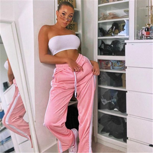 

pants designer female casual mid waist wide leg trousers women drawstring loose pants spring summer fashion pocket elastic waist, Black;white