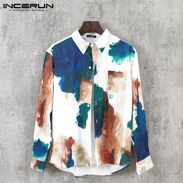 

incerun fashion long sleeve men shirt printing lapel 2019 loose button hawaiian vacation casual shirt streetwear camisas hombre1, White;black