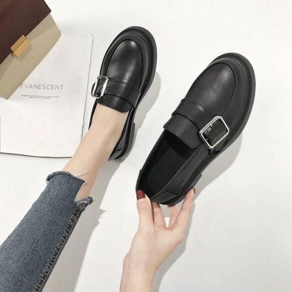 

2020 pu leather soft bottom with small leather shoes spring autumn solid color casual princess shoes zapatos de mujer h14-77, Black