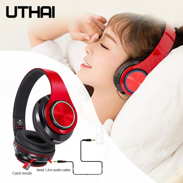 

headphones & earphones uthai d54 tws portable foldable colorful cool glowing wireless bluetooth headset, support / plug line card headset