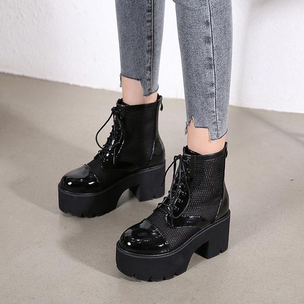 

boots punk style platform women ankle women's motorcycle boot fashion shoes ladies chunky black zapatos de mujer ljb181