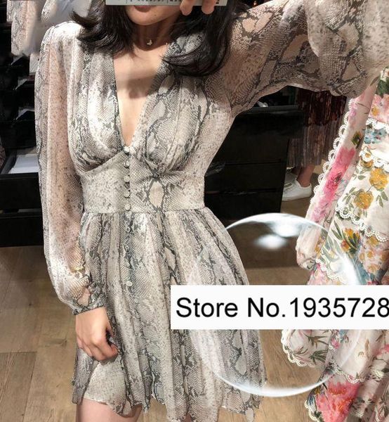 

silk corsage fluted python print playsuit - v neck snake printing jumpsuit gathered underbust & empire waist & button front1, Black;white