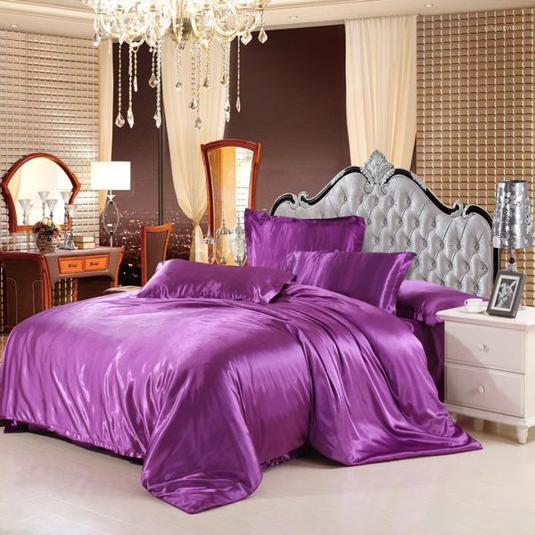 

2020 mitation silk quilt violet satin sheets cotton solid satin duvet cover set king size bedsheet 3/4pcs of bedding sets.1