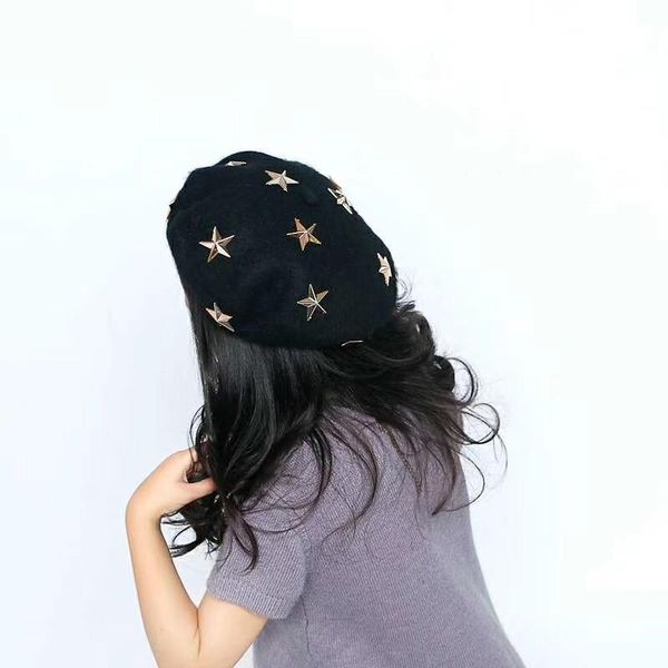 

flb] 2018 baby kids autumn winter hats children wool berets boys girls stars fashion cap children's painter cap french cap f160 wmtfnq, Black;white