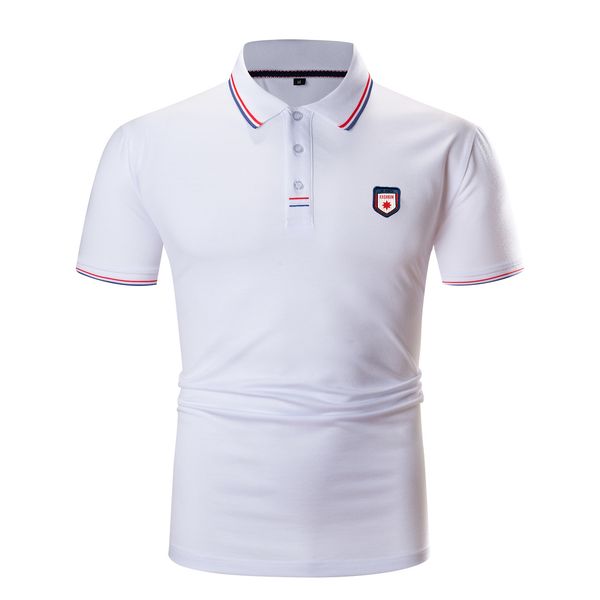 

европейский и американский стиль моды вышивки рубашки поло сыпучие отворотами с короткими рукавами solid color пот-поглощающие top 626, White