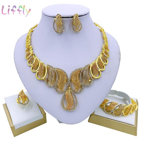 

liffly fashion jewelry sets women gold necklace bracelet earrings ring luxury jewelry nigeria wedding gift, Silver