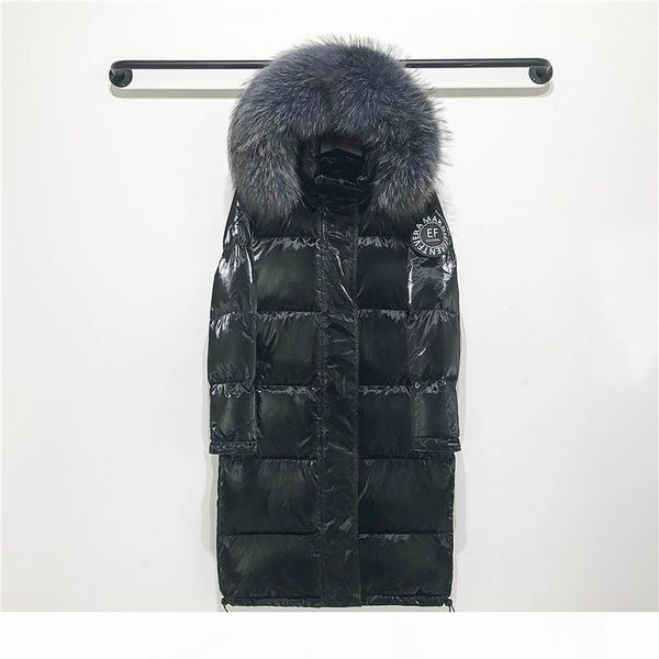 

big real raccoon fur collar 2019 hooded winter jacket women long white duck down parkas coat female loose thick warm outwear t191028, Black
