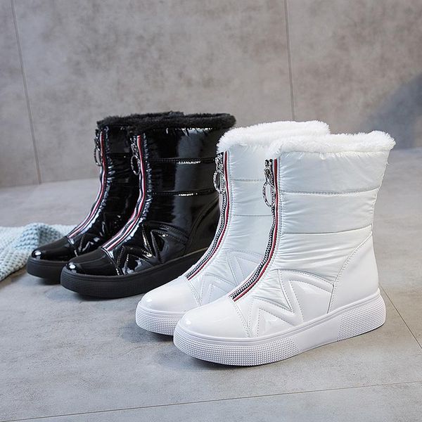 

boots women snow winter round toe fashion thick bottom plush keep warm leisure breathable botas mujer, Black