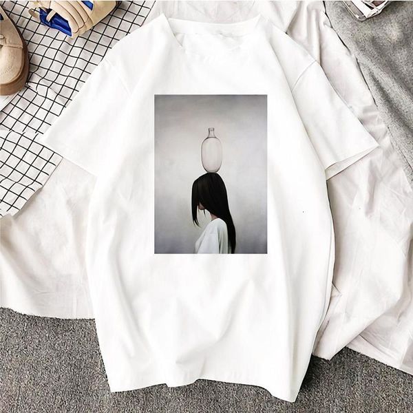 

ulzzang aesthetic graphic women's t-shirt abstract floral animal harajuku o-neck t-shirt short sleeve women's t-shirt, White