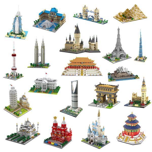 

yz architecture taj mahal castle pisa louvre museum leaning khalifa tower bridge mini diamond blocks building toy no box