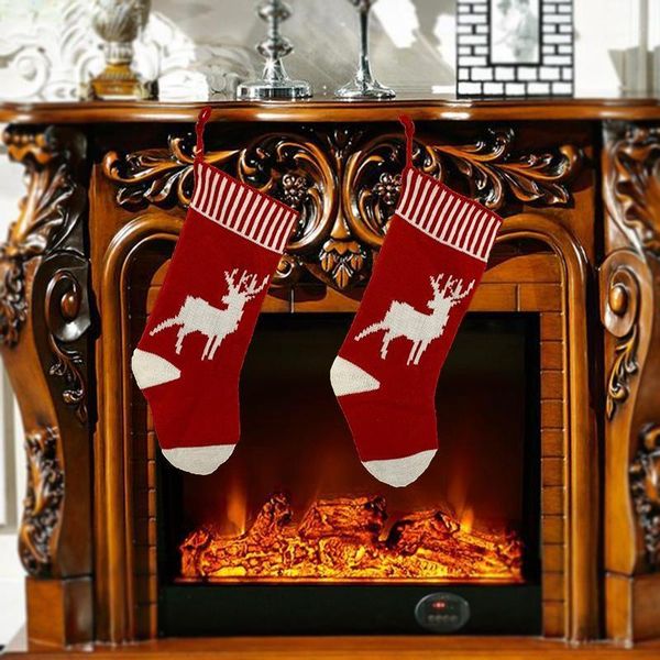 

2 pcs christmas stocking, xmas fireplace socks candy gift bag christmas tree hanging ornaments decoration of gifts1