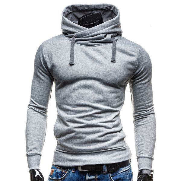 

2021 autumn fashion new solid color self-cultivation sports high collar hooded sweater men awda, Black