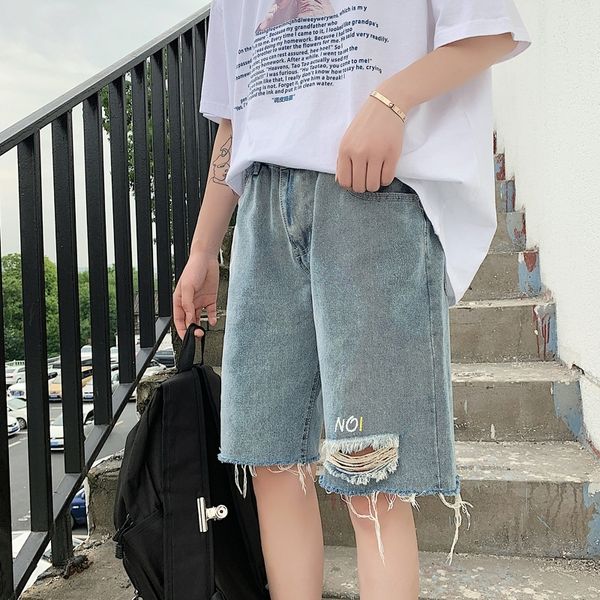 

itl78 and summer men's new denim cropped pants hole 2020 shorts trendy shorts men's loose casual straight wc5w1, Blue