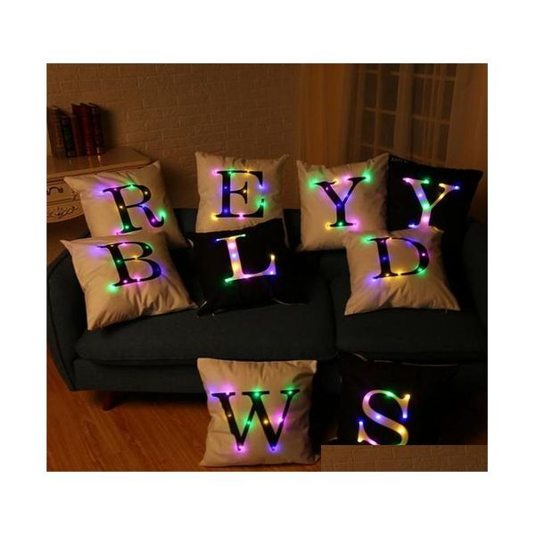 

led light letter cushion cover decoration home decorative luminous light square pillow cases custom pillowcase english alphabet lz6ac