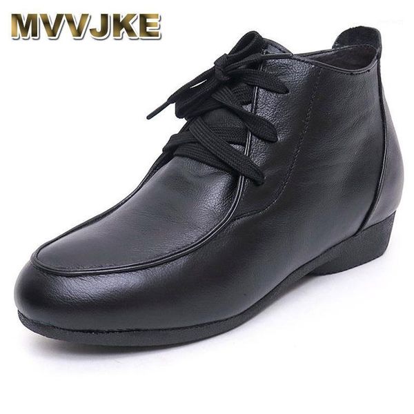 

mvvjke winter women shoes woman genuine leather flat ankle boots warm snow boots women plus size 35-431, Black