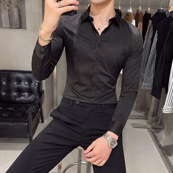 

autumn winter new mens shirts casual slim fit long sleeve white shirt men time limited1, White;black