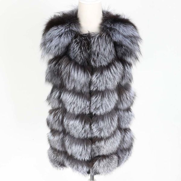 

high 2021 new winter quality women natural long thick fur fox skin fashion women's leather vest 1 xu80, Black