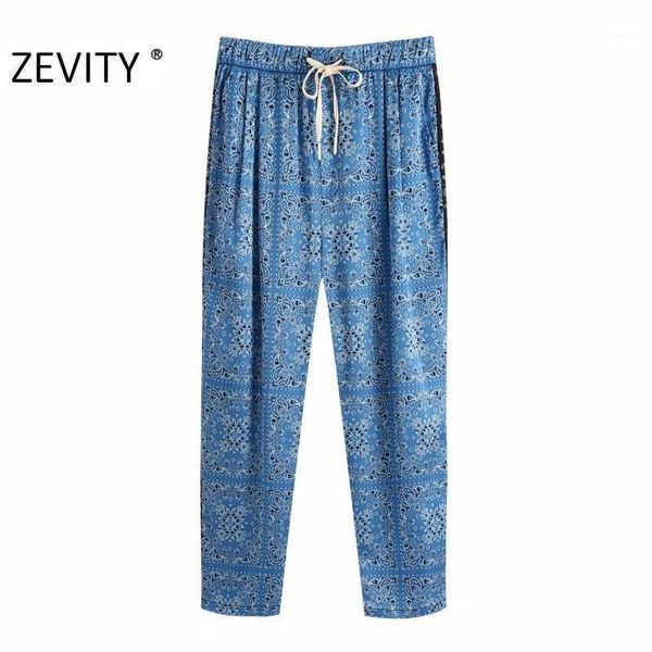 

zevity new women vintage patchwork totem flower print harem pants chic bow tie trousers female pantalones mujer retro pants p9521, Black;white