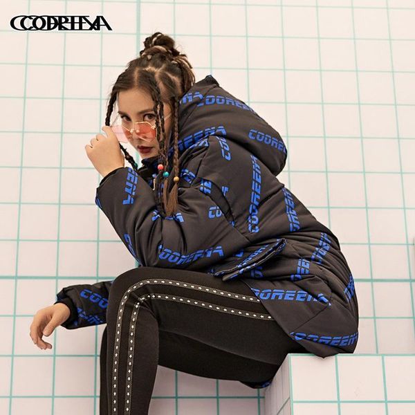 

2019 winter new women's cotton coats korea korea large size sports women's direct coats and jackets puffer jacket letter 50mf1, Black