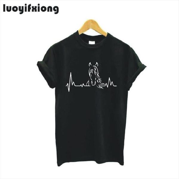 

women tshirt girl heartbeat of horse t shirt summer short sleeve cute riding horse t shirt women casual tee femme, White