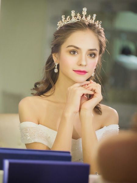 

bridal gold crown earrings 2020 new hair wedding dress accessories european ceremony headdress, Silver