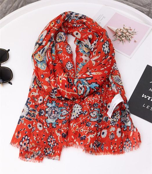 

scarves 2021 soft vintage flower print shawls wrap voile fringe scarf hijab, Blue;gray