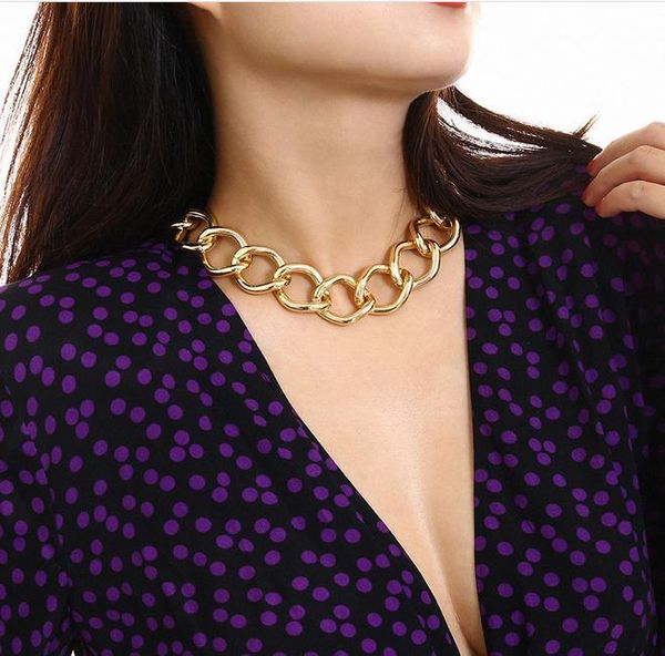 

толстые цепи ожерелье vintage чокеры ins стиль hip hop ожерелье ювелирных изделий для женщин мода ювелирные изделия dj-288, Golden;silver