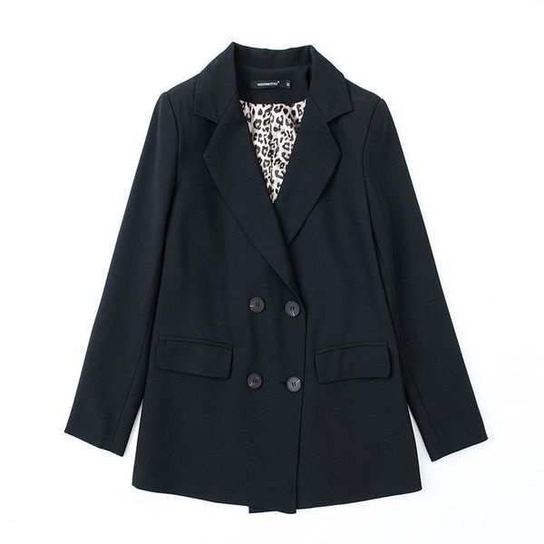 

women's suit jacket 2020 new autumn casual loose black double-breasted long-sleeved small suit fashion ladies jacket, White;black