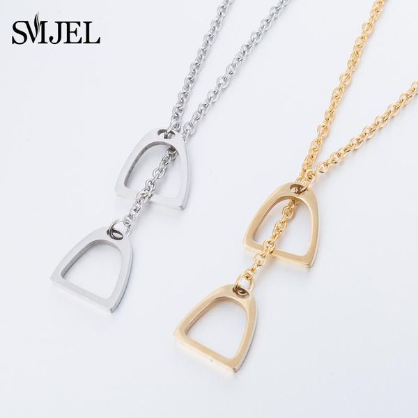 

smjel new lucky y style chain horse shoe necklaces stainless steel double horse hoof necklaces & pendants for women gifts n297, Silver
