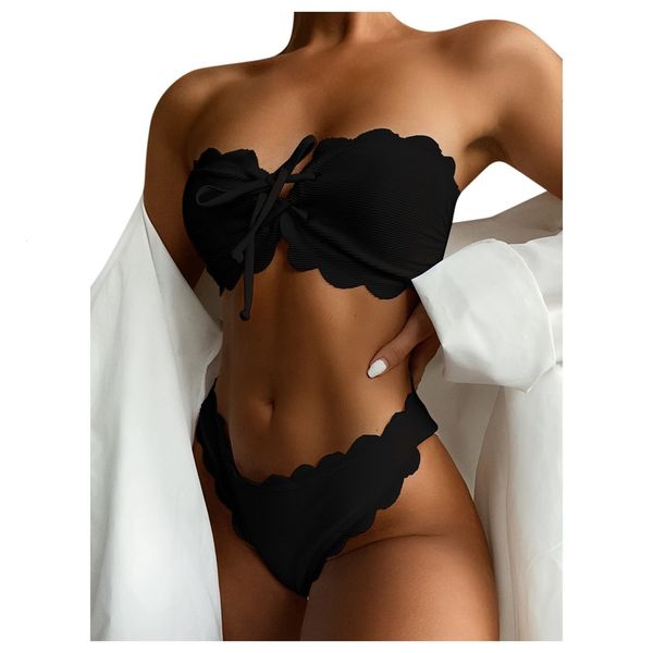 

women's set solid color off shoulder adjustable 2 pcs bandage swimsuit suit bikini swimwear swimming bathing, White;black