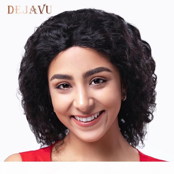 

dejavu lace front human hair wigs for black women deep wave 13*4 frontal bob wig brazilian afro remy 150% human hair wigs, Black;brown