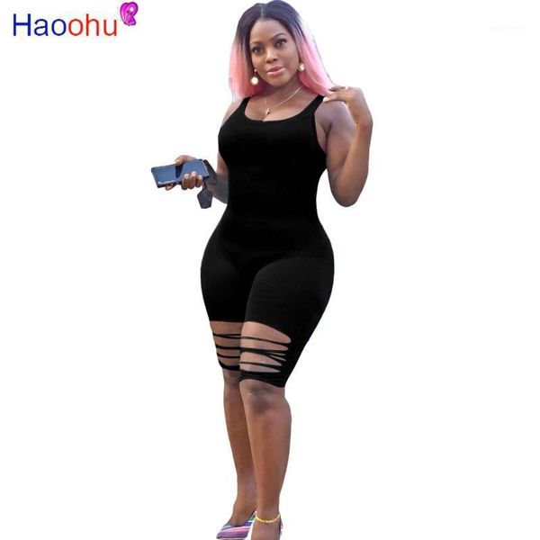 

women's jumpsuits & rompers haoohu 2021 women o-neck short fitness hole sleeveless playsuit night club party one piece outfits1, Black;white