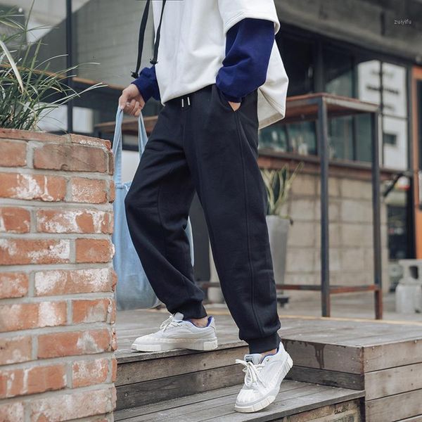 

men's casual pants 2019 autumn and winter new solid color casual beam pants loose young personality fashion trend men's clothing1, Black