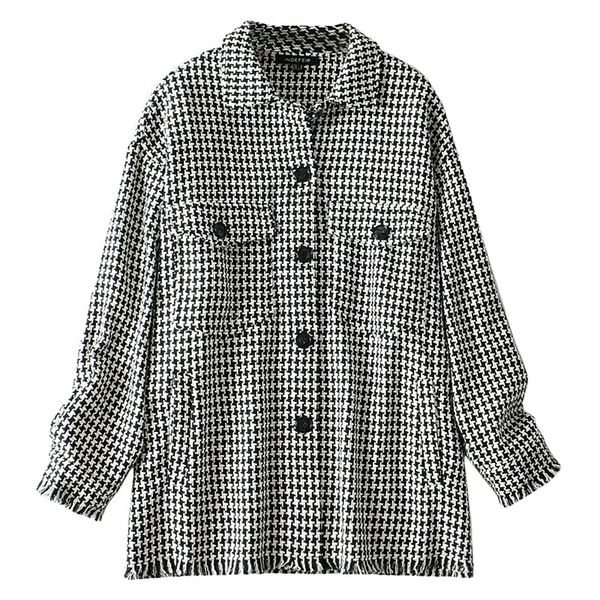 

rr loose turn down collar jackets women fashion houndstooth tweed coats women elegant pockets jackets female ladies hv 201109, Black;brown