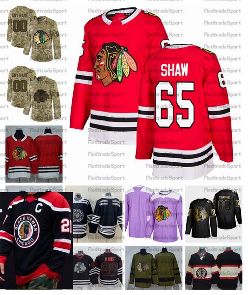 

2021 reverse retro #65 andrew shaw chicago blackhawks hockey jerseys golden edition camo veterans day fights custom cancer shirts, Black;red