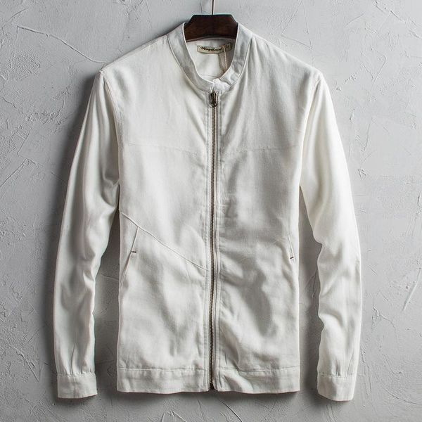 

men's stand collar slim fit linen cotton jacket white dark blue summer casual jacket men zipper thin for men 2021 new1, Black;brown