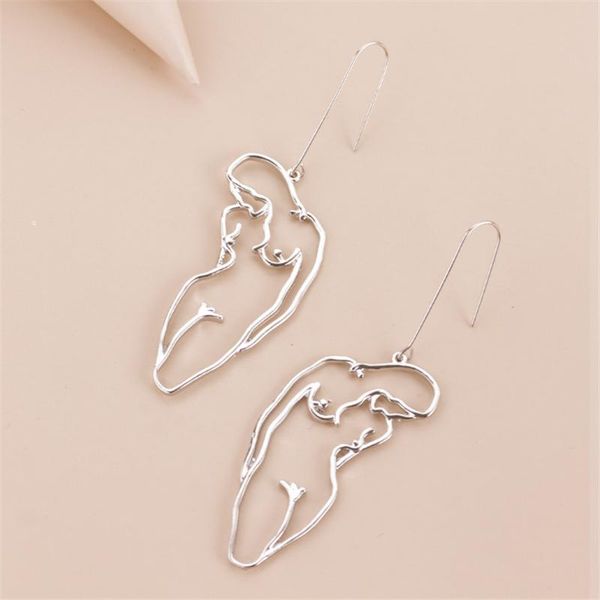 

dangle & chandelier 2021 arrival body shape wommen danggle earrings rose golden 3 colors portrait hollow woman contour ear jewelry, Silver