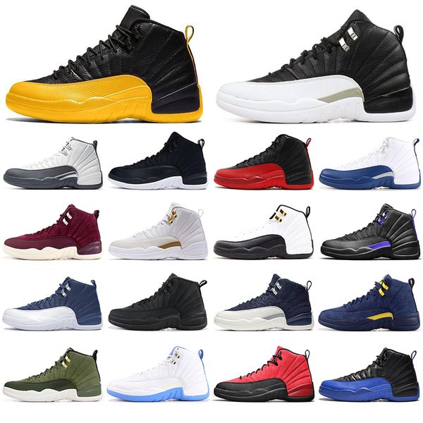 

with socks 2021 12 12s basketball shoes men mens winterized the master flu game gym red taxi michigan sports sneakers size 40-47, White;red