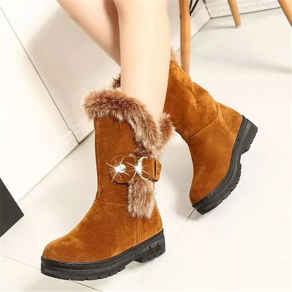 

new women snow boots warm short fur plush winter calf boot plus size platform ladies suede zip shoes female comfort shoes 35-411, Black