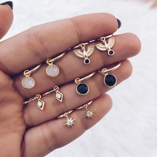 

hoop & huggie simple style, fashion, stylish, elegant, 5-piece set, set geometric earrings metal ball vintage zinc alloy, Golden;silver