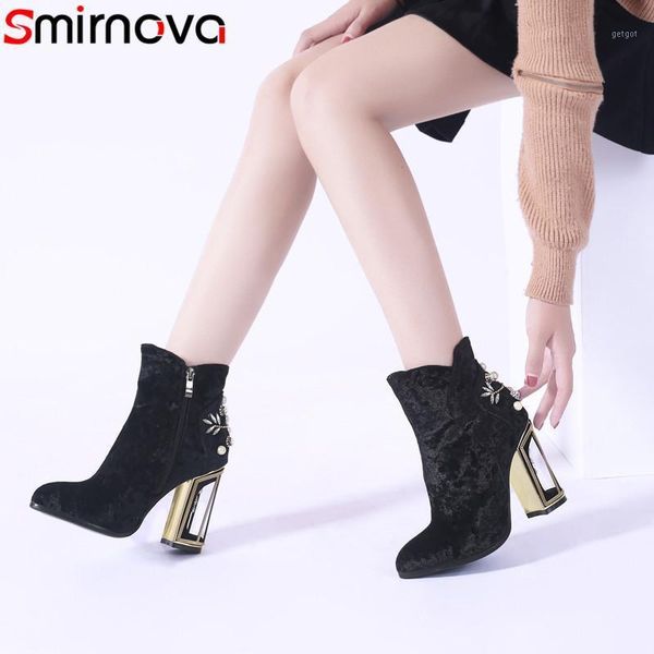 

smirnova big size 34-43 fashion spring autumn shoes woman round toe zip ankle boots women elegant prom ladies boots rhinestone1, Black