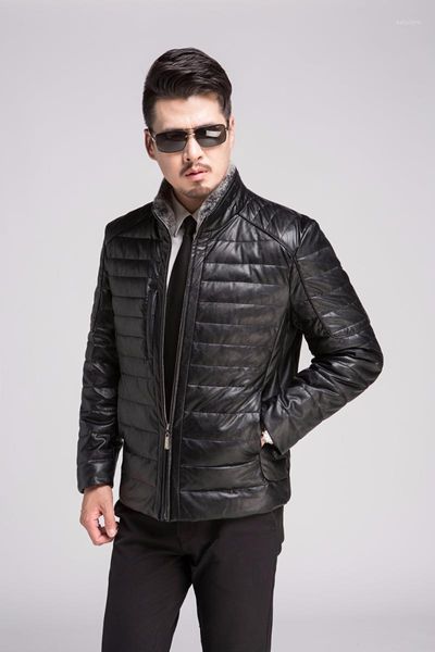

new arrival trade price fashion thick warm winter men's fur collar mens down leather coat jacket plus size m-3xl lxw 150881, Black