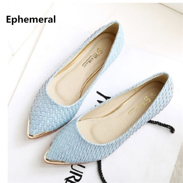 

lady's weaving glitter flats pointed toe plus size loafers women 34-48 blue back white new arrivals breathable slip-ons 1006, Black;white