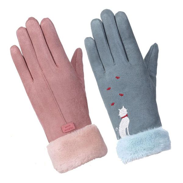 

сенсорный экран вышивки furry варежки двойные перчатки слоя зимы перчатки снежинка женщины suede открытый теплый модные wmtlys sparsil, Black